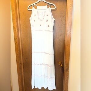 Maurices White Maxi Dress with Red Embroidery